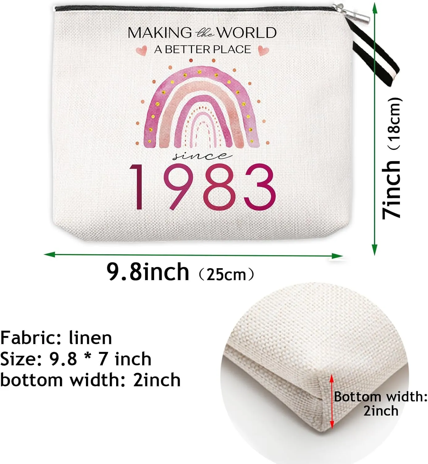 OUZ Birthday Gifts for Her, Birthday Gifts Cosmetic Bag for Friend, Sister, Her, Travel Makeup Organizer Zipper Pouch-Making The World a Better Place Since (42st-1983)