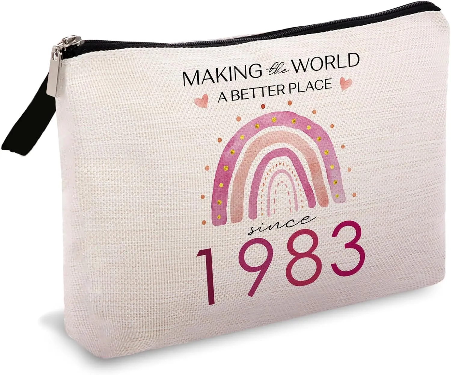 OUZ Birthday Gifts for Her, Birthday Gifts Cosmetic Bag for Friend, Sister, Her, Travel Makeup Organizer Zipper Pouch-Making The World a Better Place Since (42st-1983)