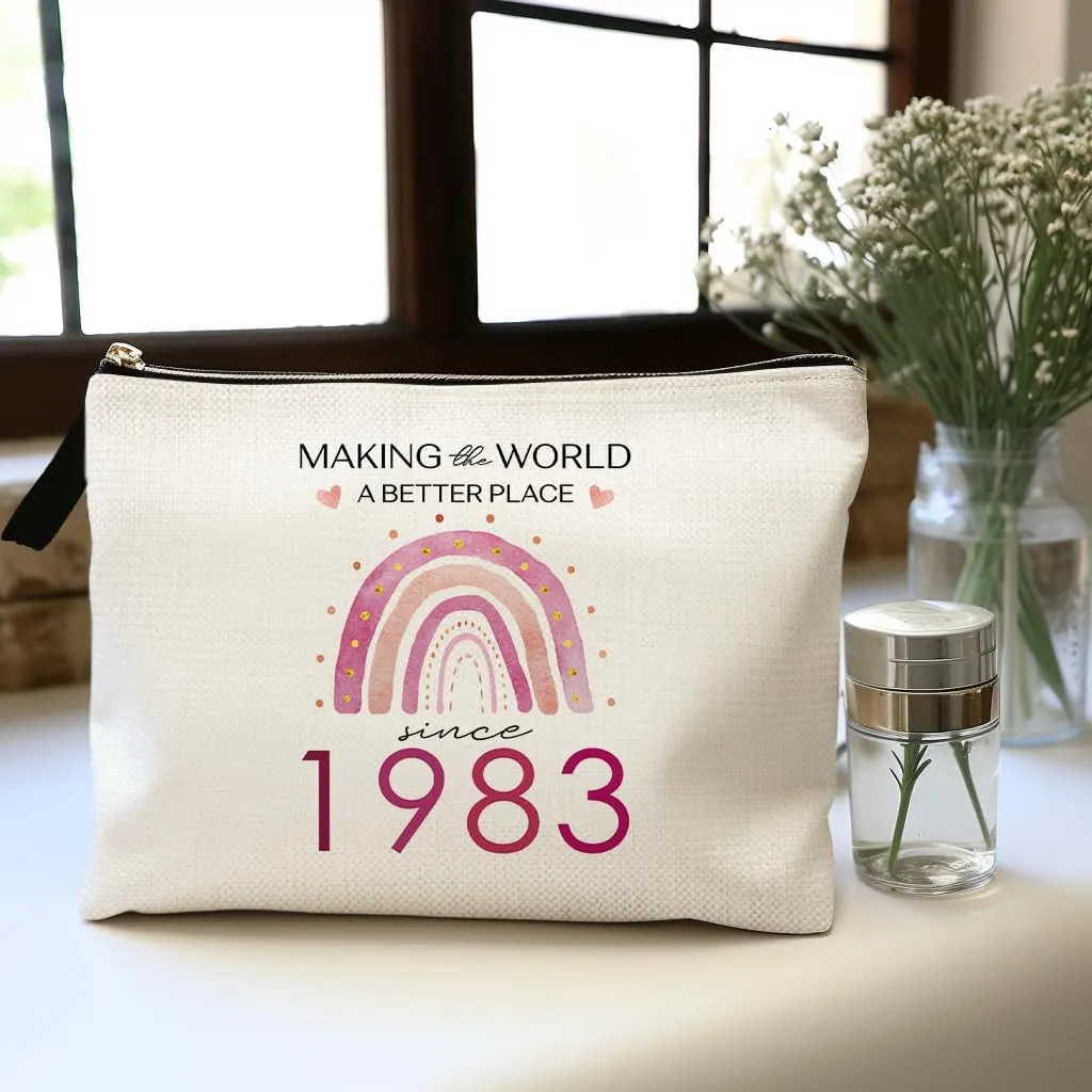 OUZ Birthday Gifts for Her, Birthday Gifts Cosmetic Bag for Friend, Sister, Her, Travel Makeup Organizer Zipper Pouch-Making The World a Better Place Since (42st-1983)