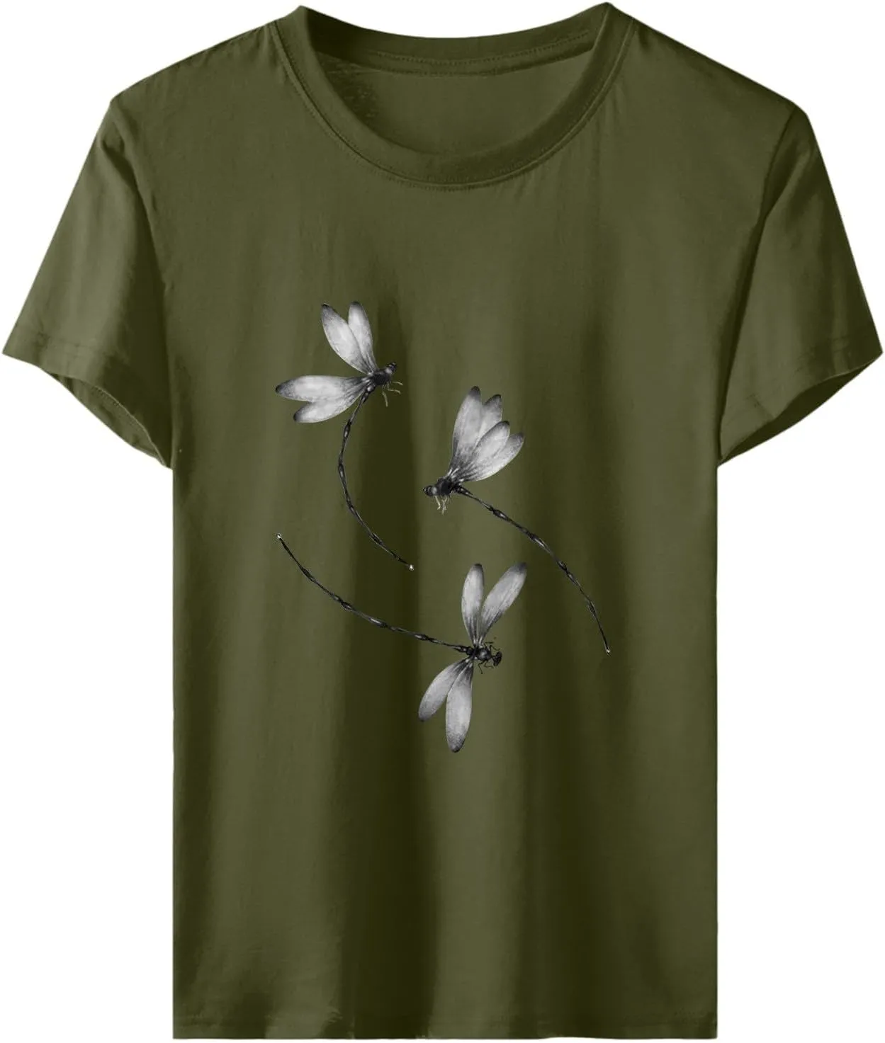Oversized Graphic Tee Shirts for Women Casual Summer Funny Dragonfly Printed Short Sleeve Loose Crewneck Cute T Shirts Tops