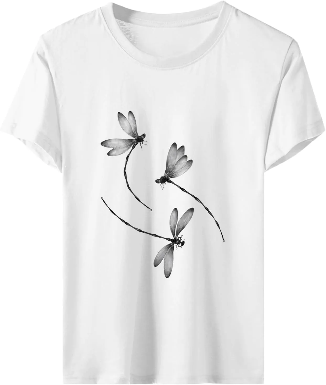 Oversized Graphic Tee Shirts for Women Casual Summer Funny Dragonfly Printed Short Sleeve Loose Crewneck Cute T Shirts Tops