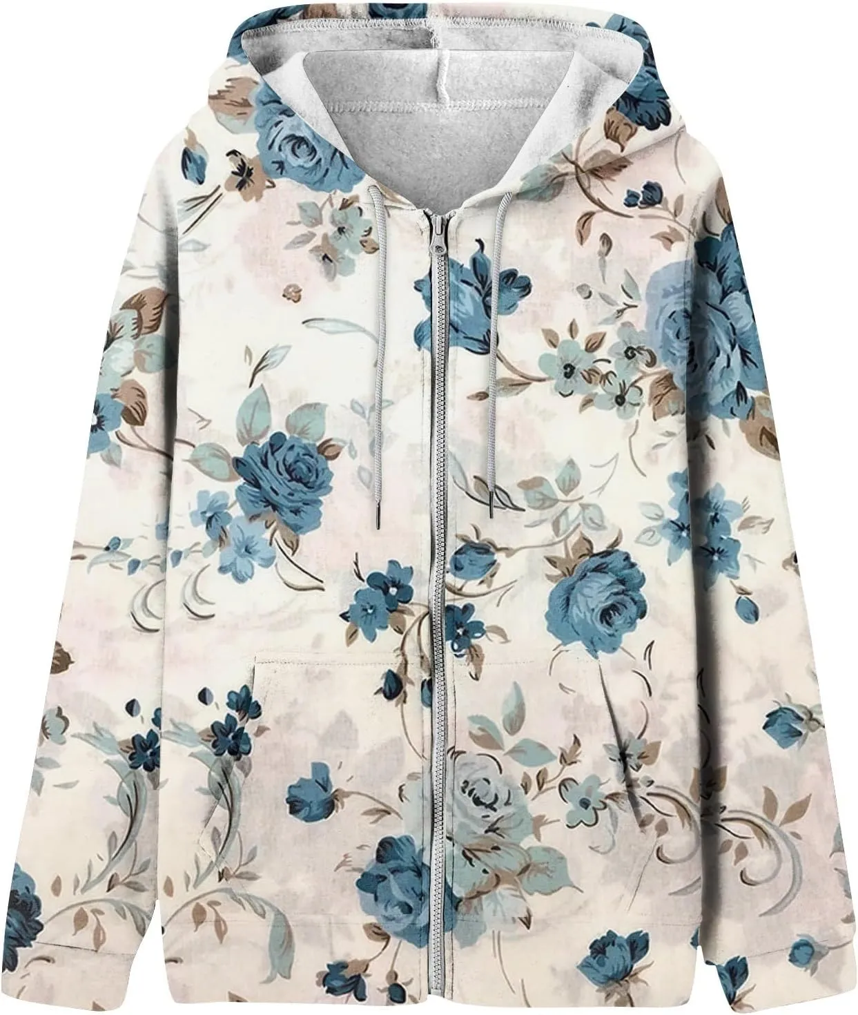 Oversized Sweatshirt For Women,Womens Casual Print Zip Up Hoodie Trendy Long Sleeve Sweatshirt With Pockets