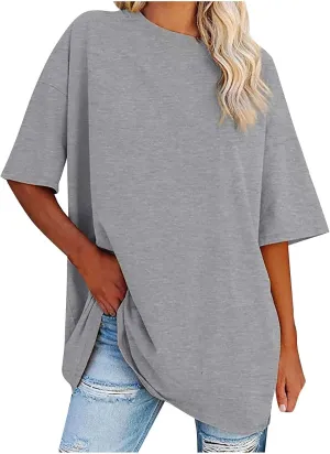 Oversized t Shirts for Women Loose Fit Crewneck Short Sleeve Summer Tops Casual y2k Blouse Solid Basic Tee 2025