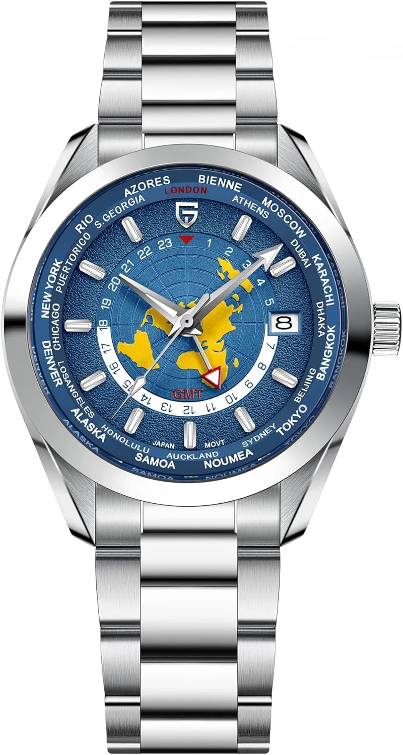 Pagani Design PD1788 Luxury Men's Automatic Watch Dual Time Zone NH34 GMT Movement Stainless Steel Strap Waterproof Luminous Multifunctional Men's Mechanical Watches