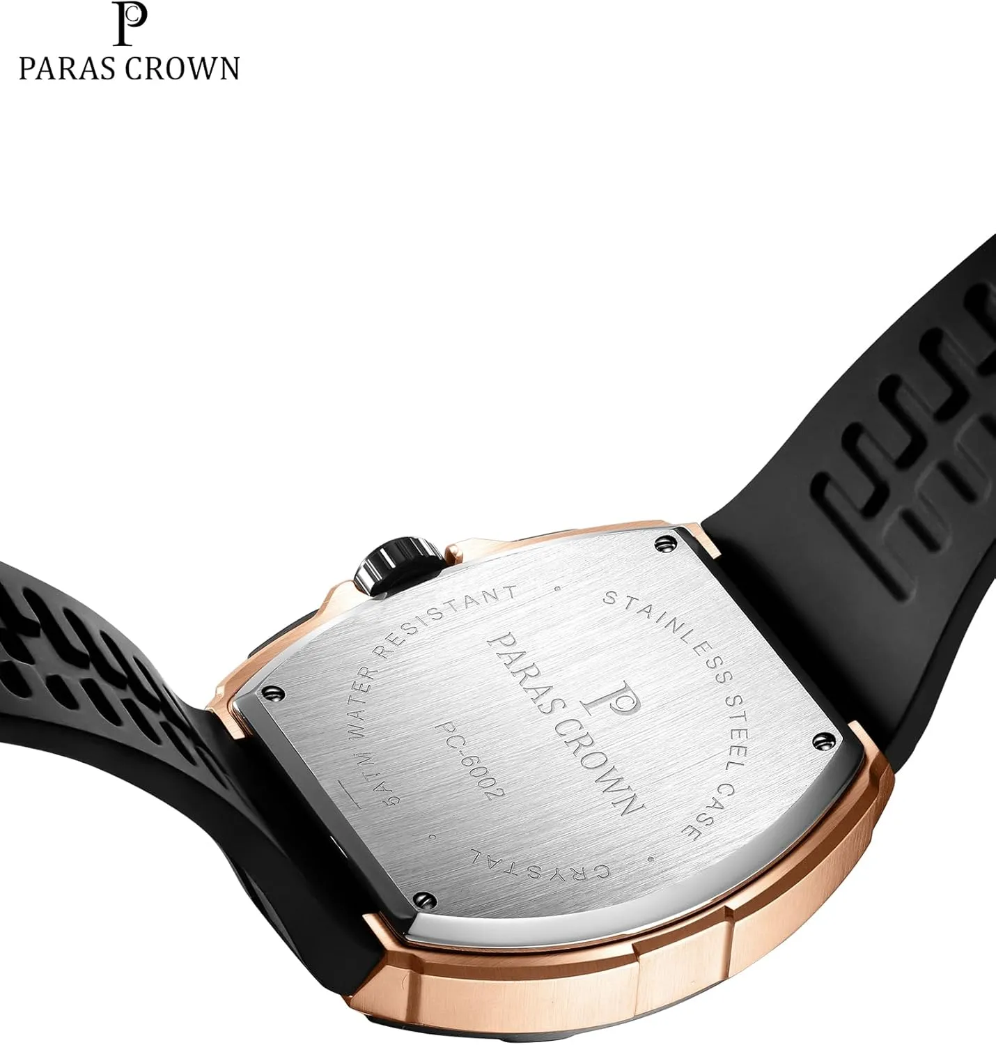 Paras Crown Watches for Men Tonneau 5ATM Waterproof Quartz Luxury Chronograph Analog Men's Wrist Watches Stainless Steel Case Mens Watches