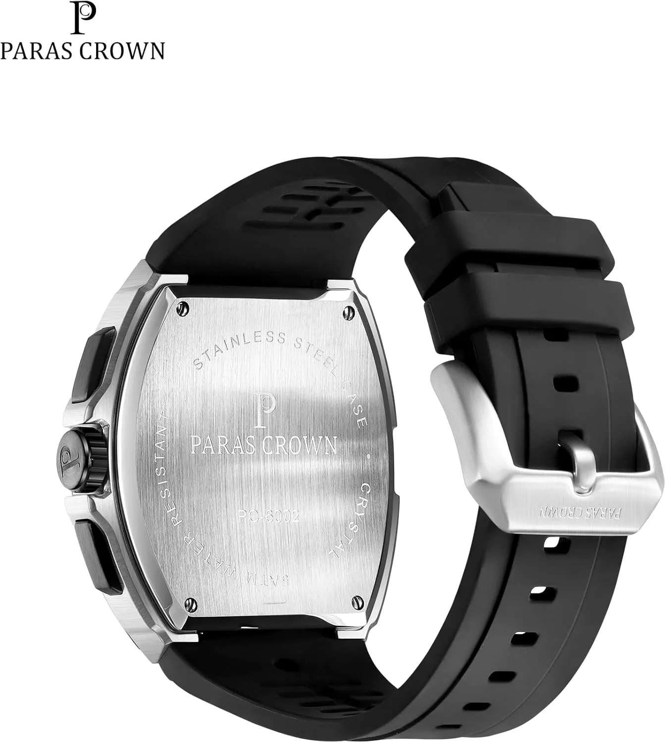 Paras Crown Watches for Men Tonneau 5ATM Waterproof Quartz Luxury Chronograph Analog Men's Wrist Watches Stainless Steel Case Mens Watches