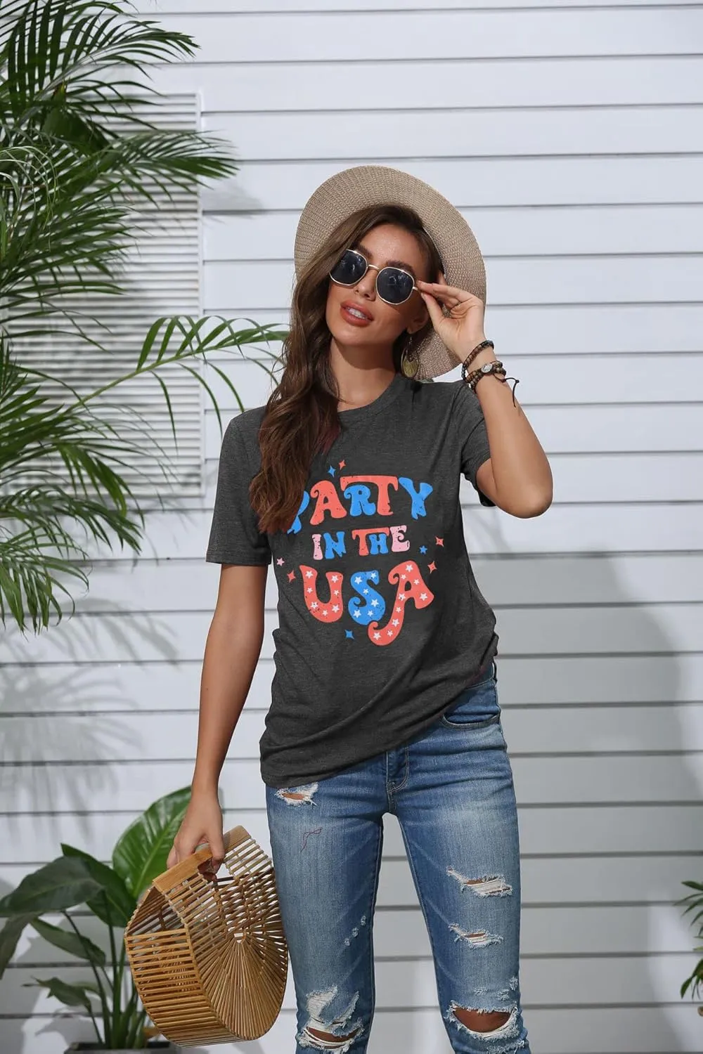 Party in The USA T-Shirt Women 4th of July Independence Day Shirts Funny Patriontic Graphic Short Sleeve Tee Tops