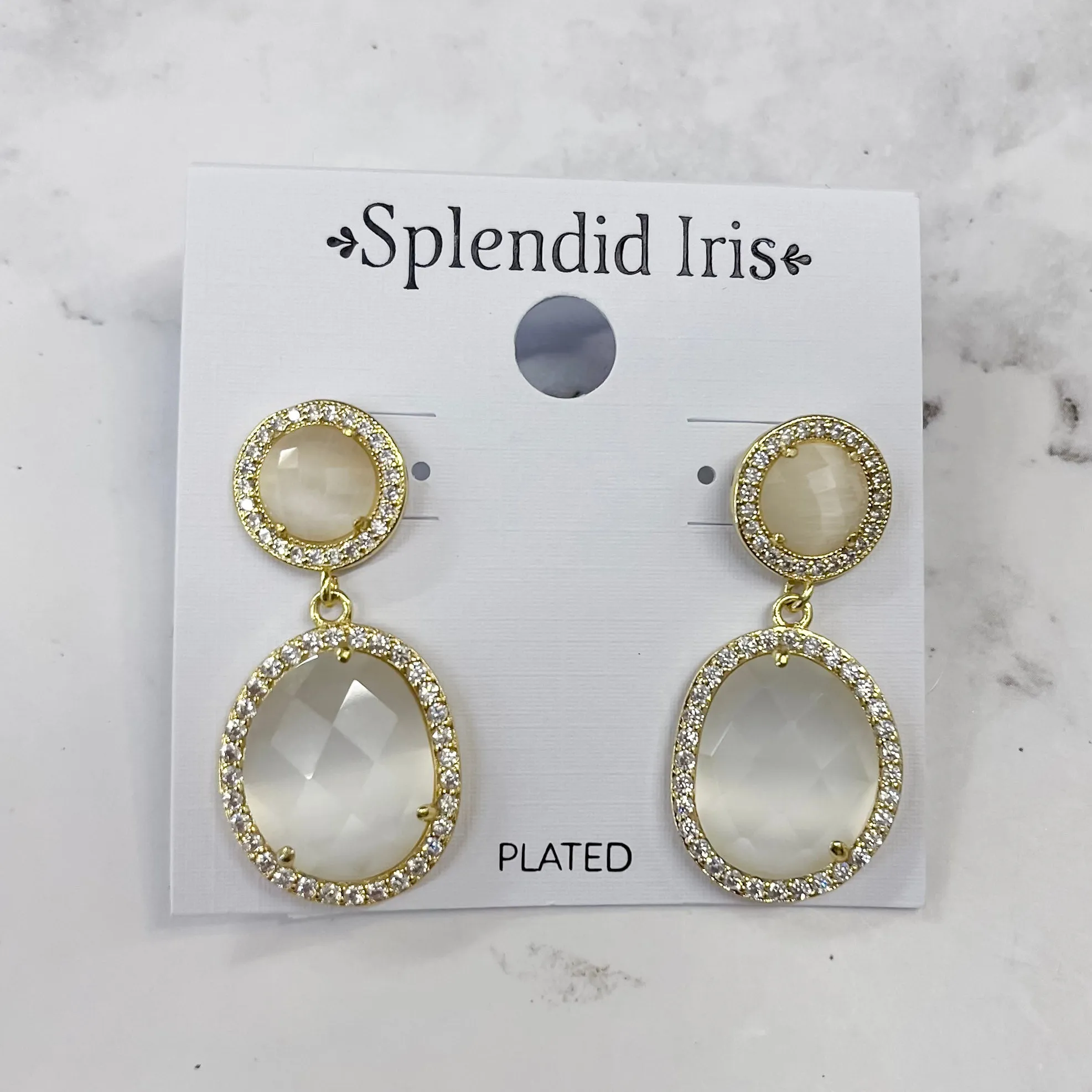 Pave Stone Double Drop Earrings