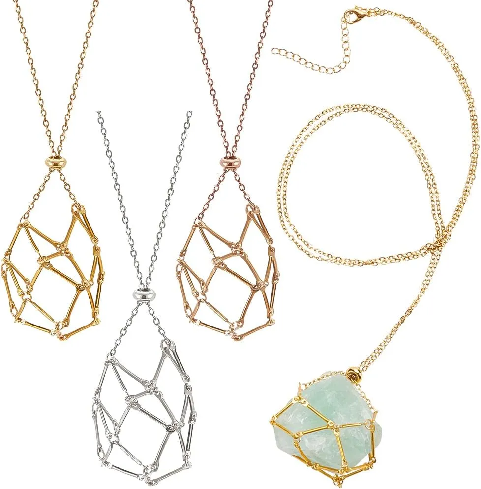 PH PandaHall 3 Colors Crystal Stone Holder 3pcs Crystal Pendant Necklace Adjustable Empty Stone Holder Necklace Crystal Stone Cage Stainless Steel Necklace for Christmas Birthday Women DIY Jewelry
