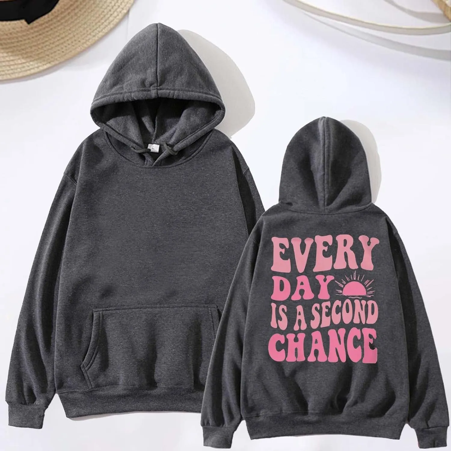 Pink Hoodies for Women Latter Print Oversized Long Sleeve Casual Pullover with Pocket Sweater 2024 Fall Sweatshirt Y2K