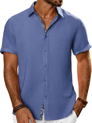 PJ PAUL JONES Mens Short Sleeve Button Down Shirts Casual Beach Summer Vacation Shirts