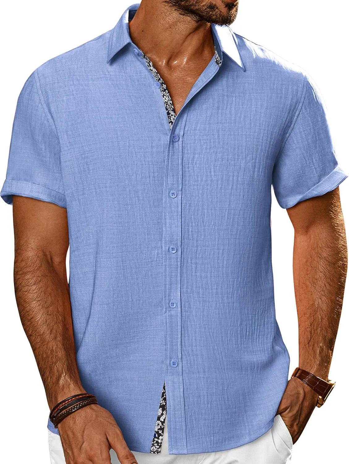 PJ PAUL JONES Mens Short Sleeve Button Down Shirts Casual Beach Summer Vacation Shirts