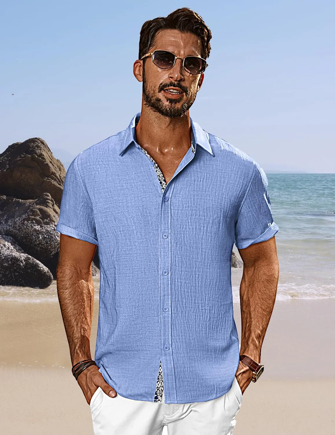 PJ PAUL JONES Mens Short Sleeve Button Down Shirts Casual Beach Summer Vacation Shirts