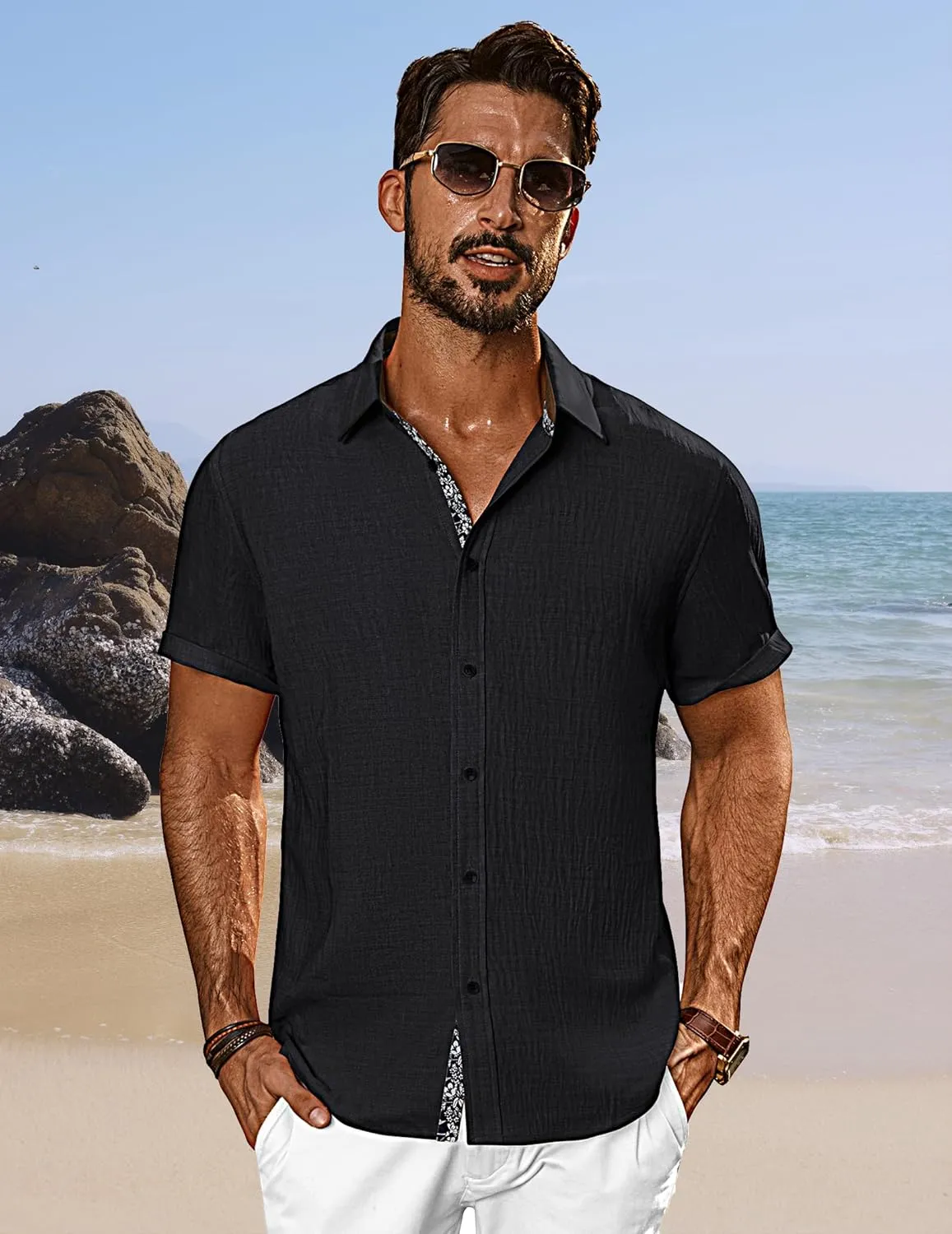 PJ PAUL JONES Mens Short Sleeve Button Down Shirts Casual Beach Summer Vacation Shirts