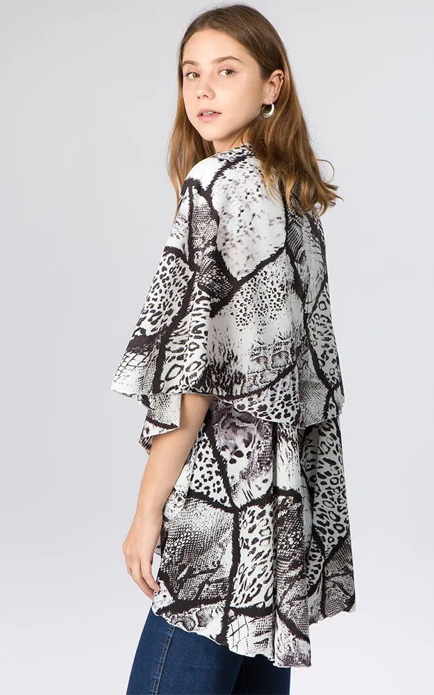 PN96B6 Geometric Print Multi Shawl Vest