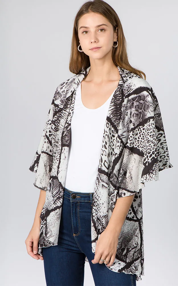 PN96B6 Geometric Print Multi Shawl Vest