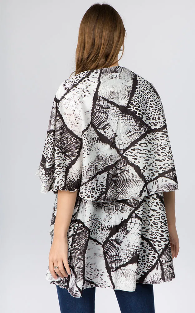 PN96B6 Geometric Print Multi Shawl Vest