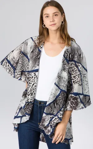 PN96B6 Geometric Print Multi Shawl Vest