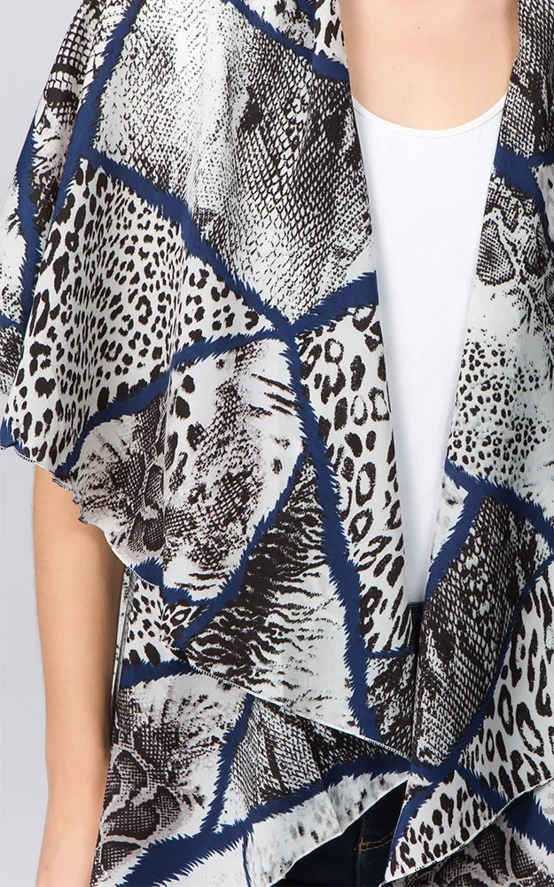 PN96B6 Geometric Print Multi Shawl Vest
