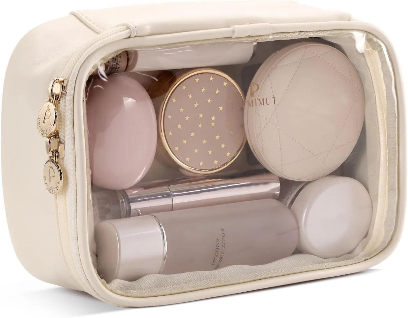 Pocmimut Makeup Bag,Small Makeup Bag and Clear Toiletry Bag,Makeup Case Pouches Car Accessories Storage for Women,Travel Essentials Organizers,Beige