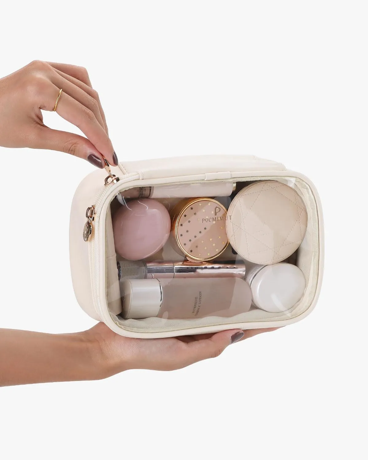 Pocmimut Makeup Bag,Small Makeup Bag and Clear Toiletry Bag,Makeup Case Pouches Car Accessories Storage for Women,Travel Essentials Organizers,Beige