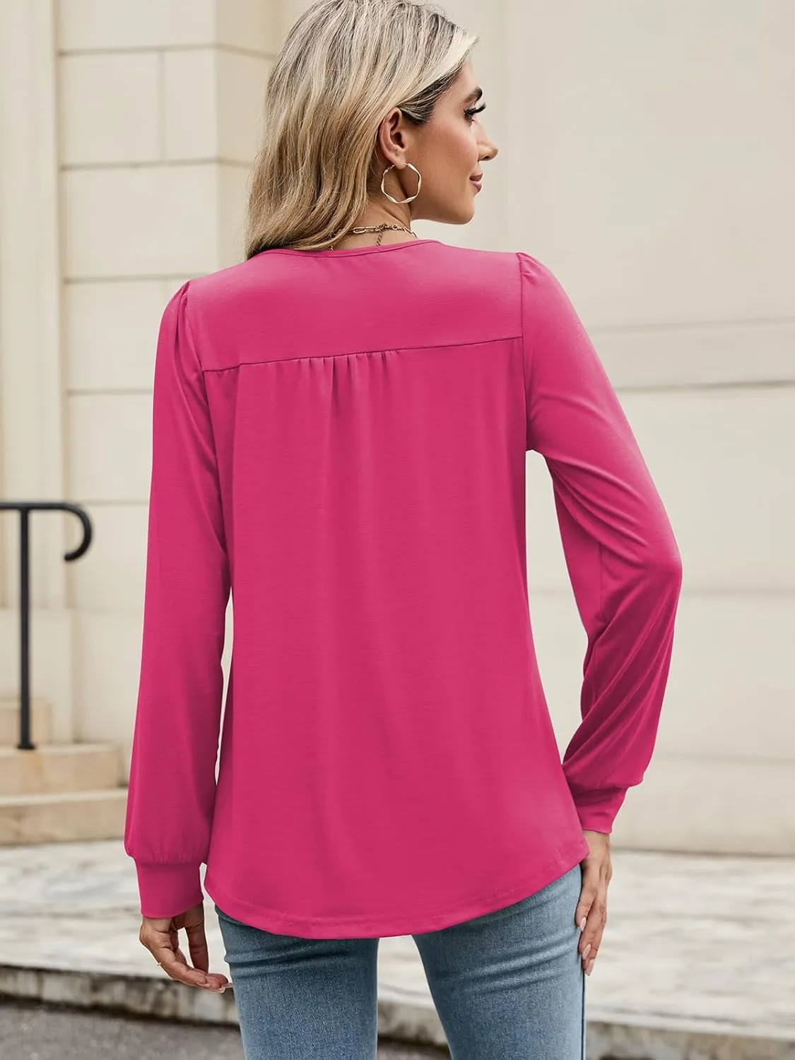 Poetsky Women's Casual Puff Long Sleeve Shirts 2024 Fall Fashion Square Neck Tops Loose Fit Dressy Tunic Blouses