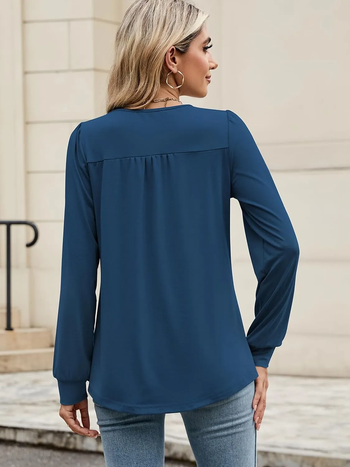 Poetsky Women's Casual Puff Long Sleeve Shirts 2024 Fall Fashion Square Neck Tops Loose Fit Dressy Tunic Blouses