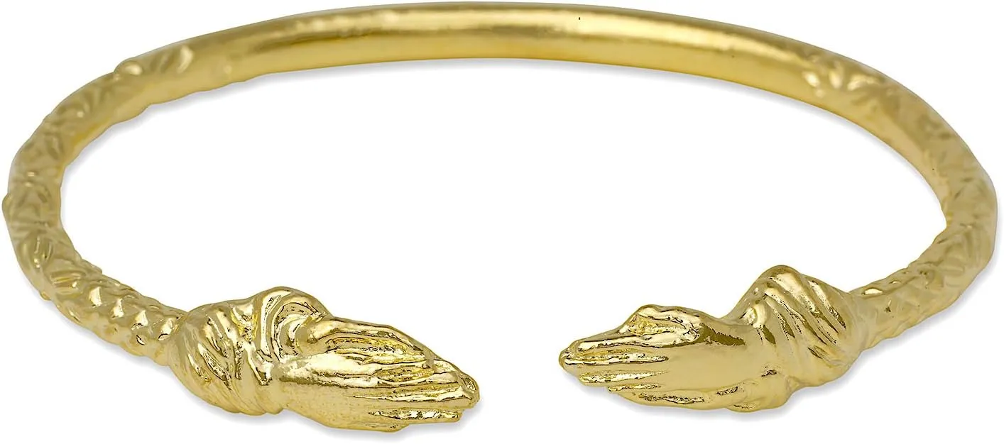Praying Hands Ends West Indian Bangle 14K Gold Plated.925 Sterling Silver