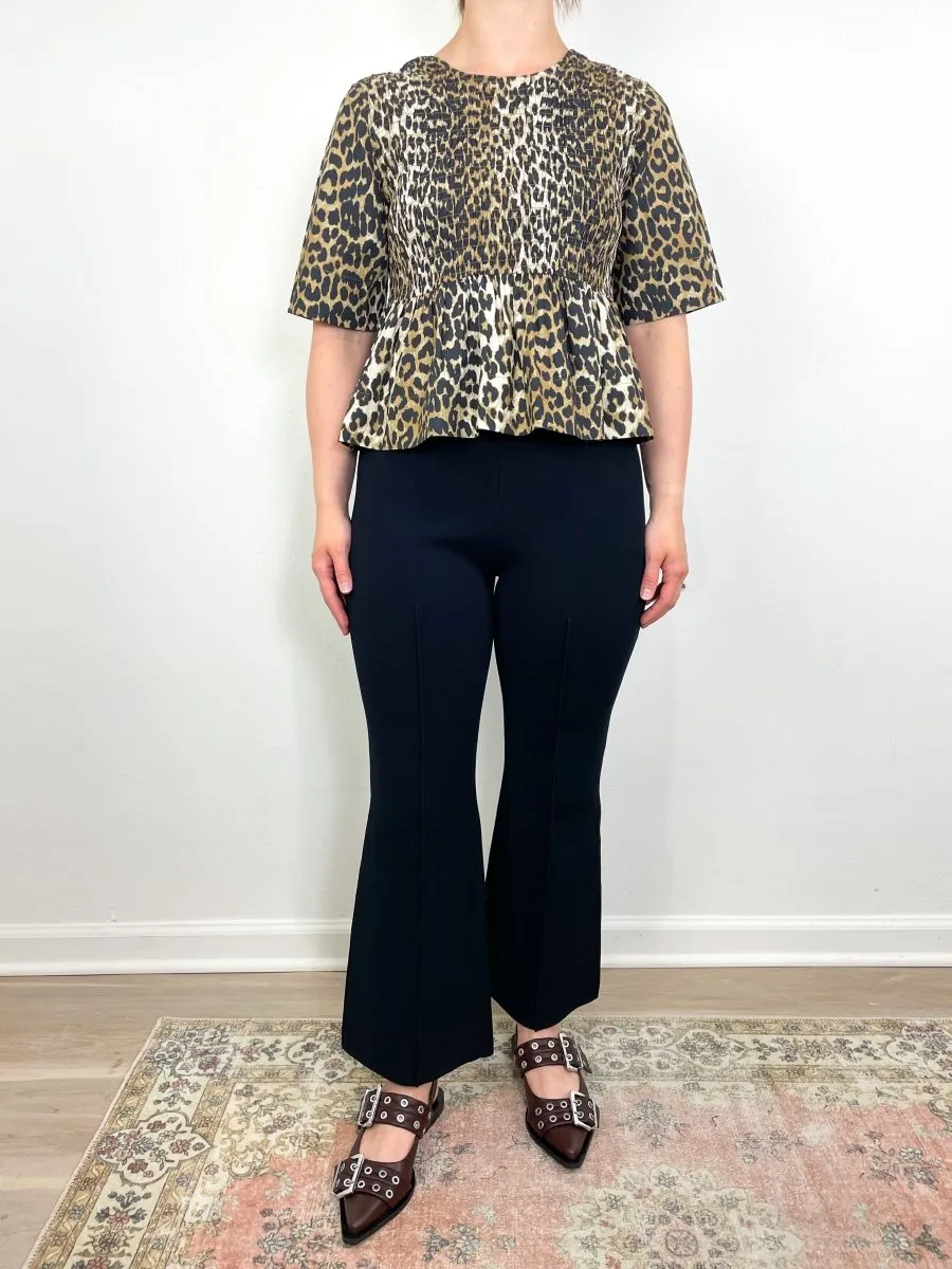 Printed Cotton Open Back Smock Blouse in Leopard
