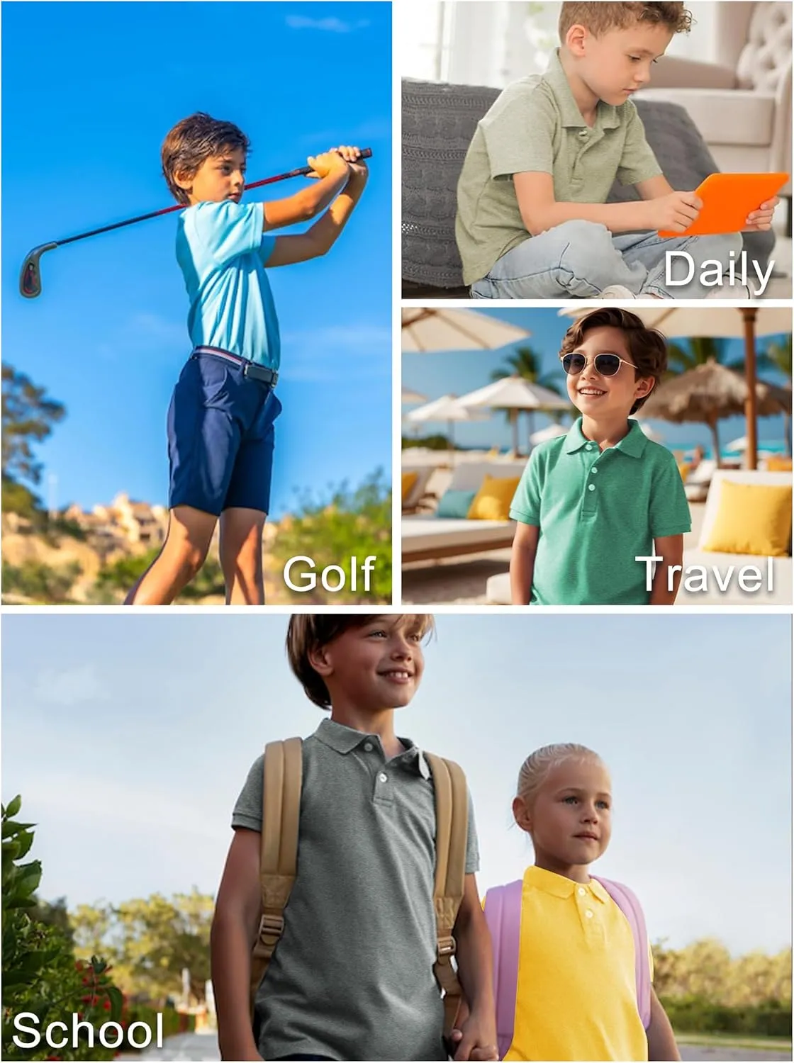 QBK Boys' Active Performance Golf Polo Shirts Kids Dry Fit School Uniform for Toddler to Youth