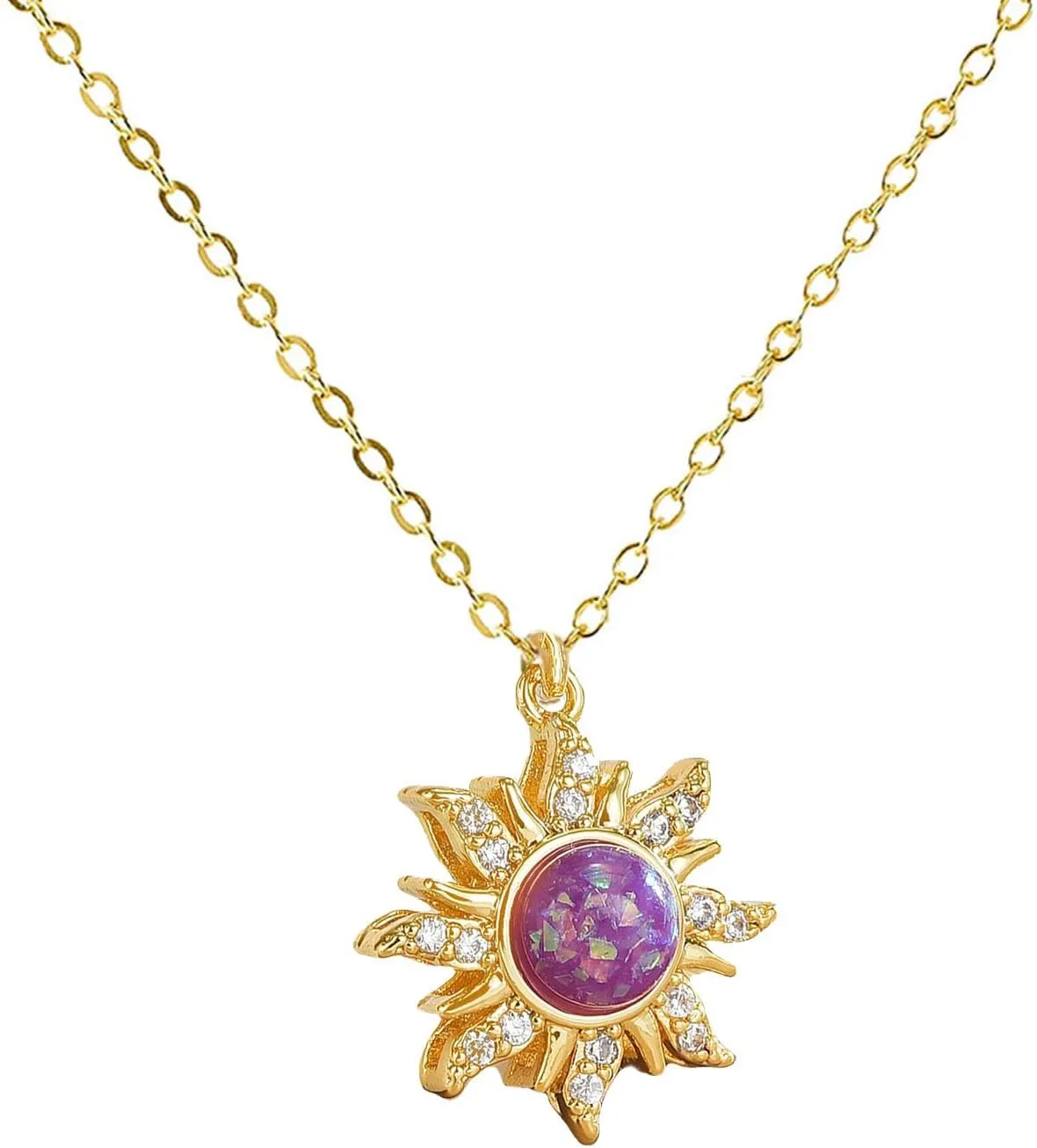 Rapunz Sun Necklace for Women Tangled Necklace Gold Sun Necklaces Opal Pendant Neckalces Healing Crystal Necklaces Christmas Trendy Jewelry