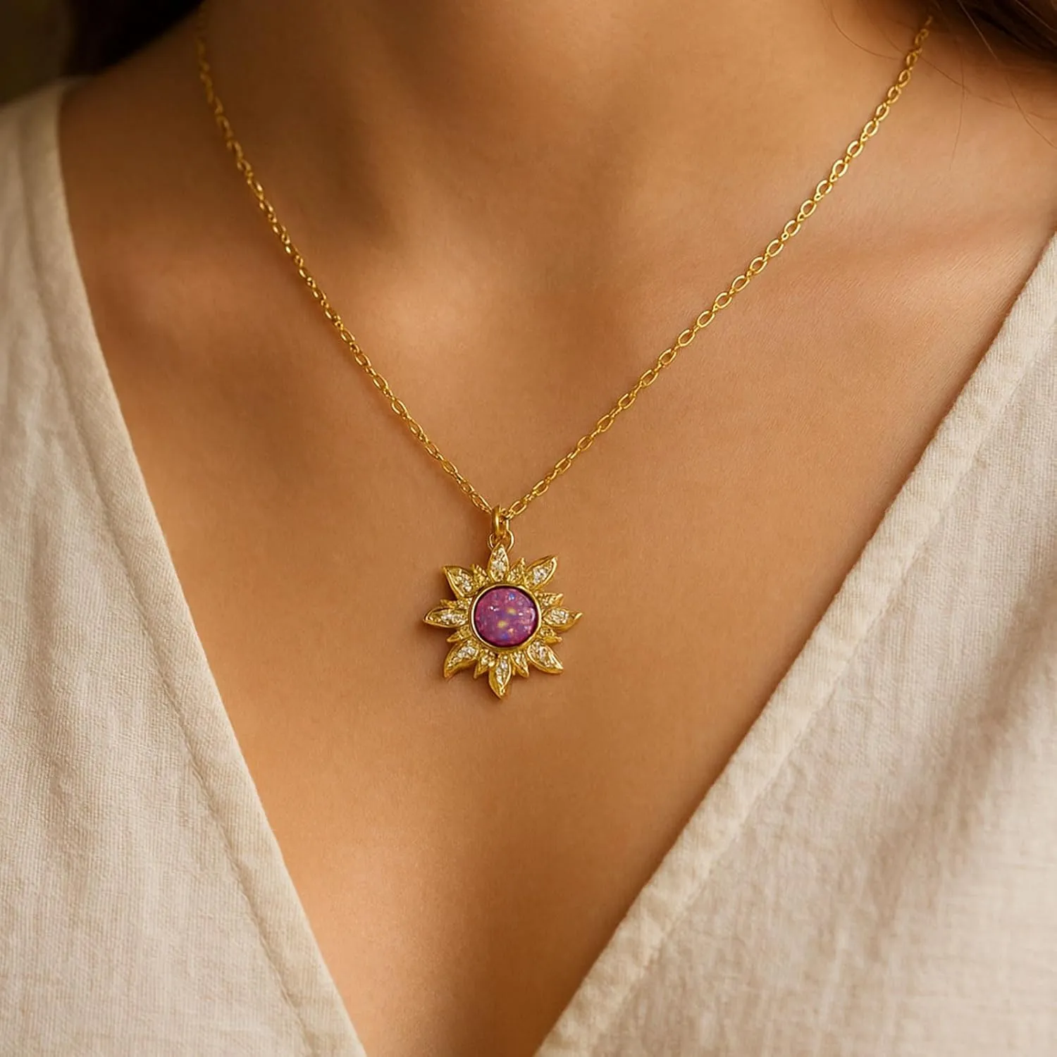 Rapunz Sun Necklace for Women Tangled Necklace Gold Sun Necklaces Opal Pendant Neckalces Healing Crystal Necklaces Christmas Trendy Jewelry