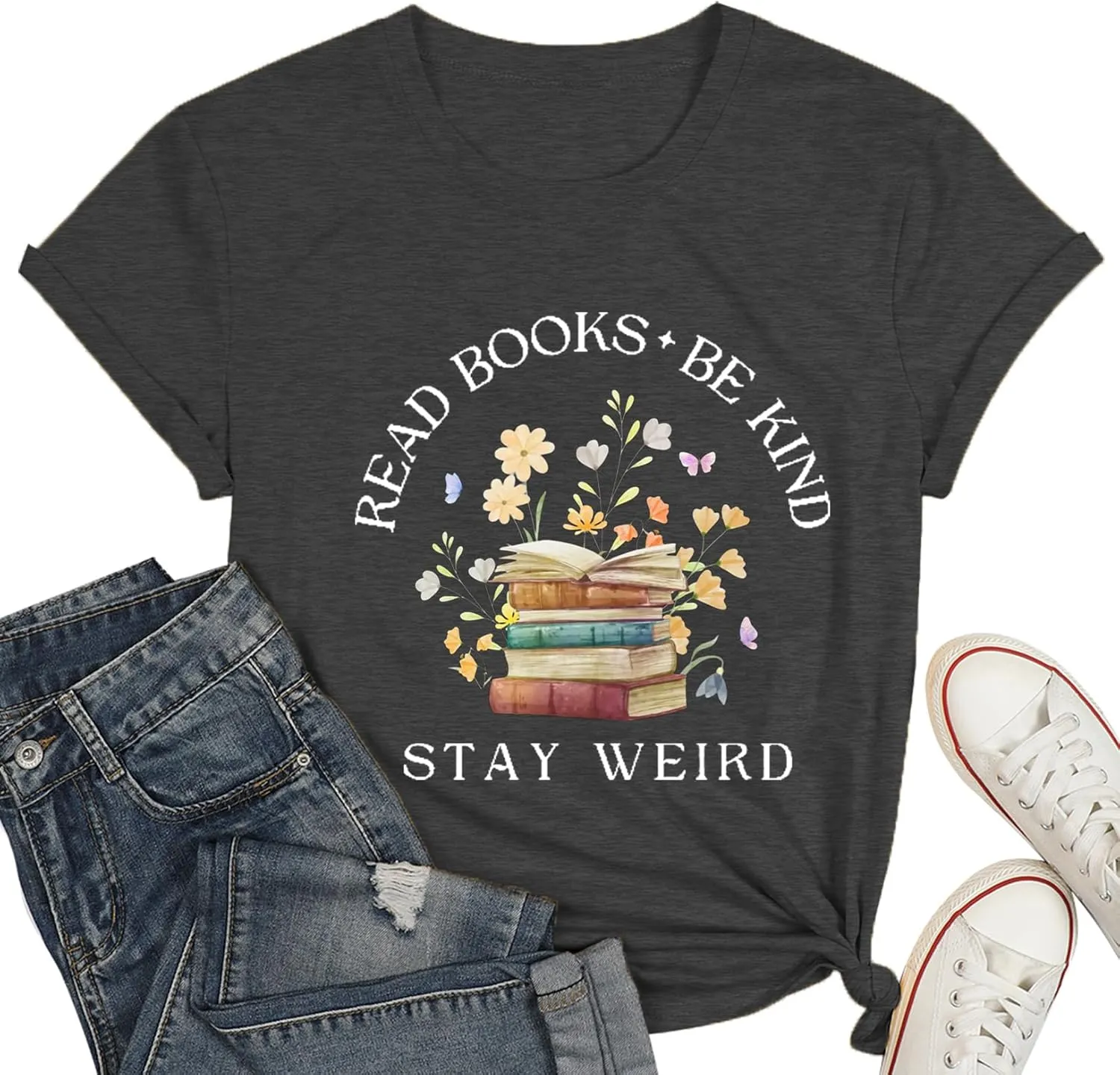 Read Shirt for Womens Read Books Be Kind Stay Weird Print Tshirt Funny Bookworm T-Shirt Read Tee