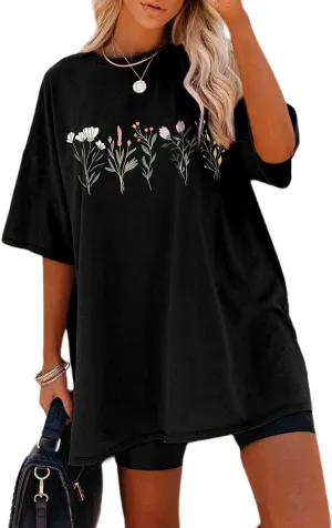 Remidoo Women's Casual Short Sleeve Graphic Oversized T Shirt Loose Letter Print Tee Top Blouse
