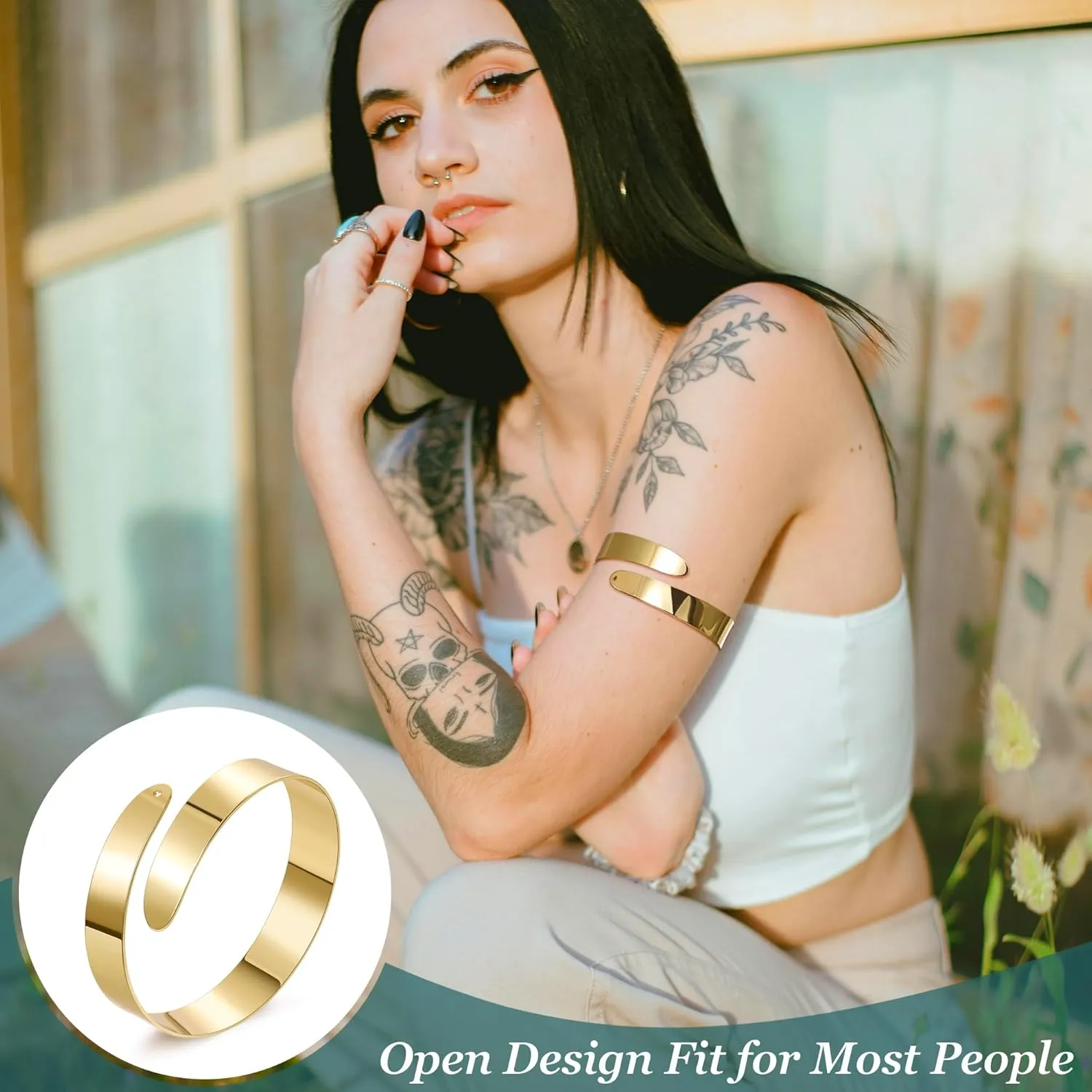 REVOLIA 6Pcs Arm Cuff Upper Arm Band Chunky Gold Cuff Bracelets for Women Adjustable Upper Arm Bracelet Minimalist Coil Bangle Open Wide Warp Bracelets Set