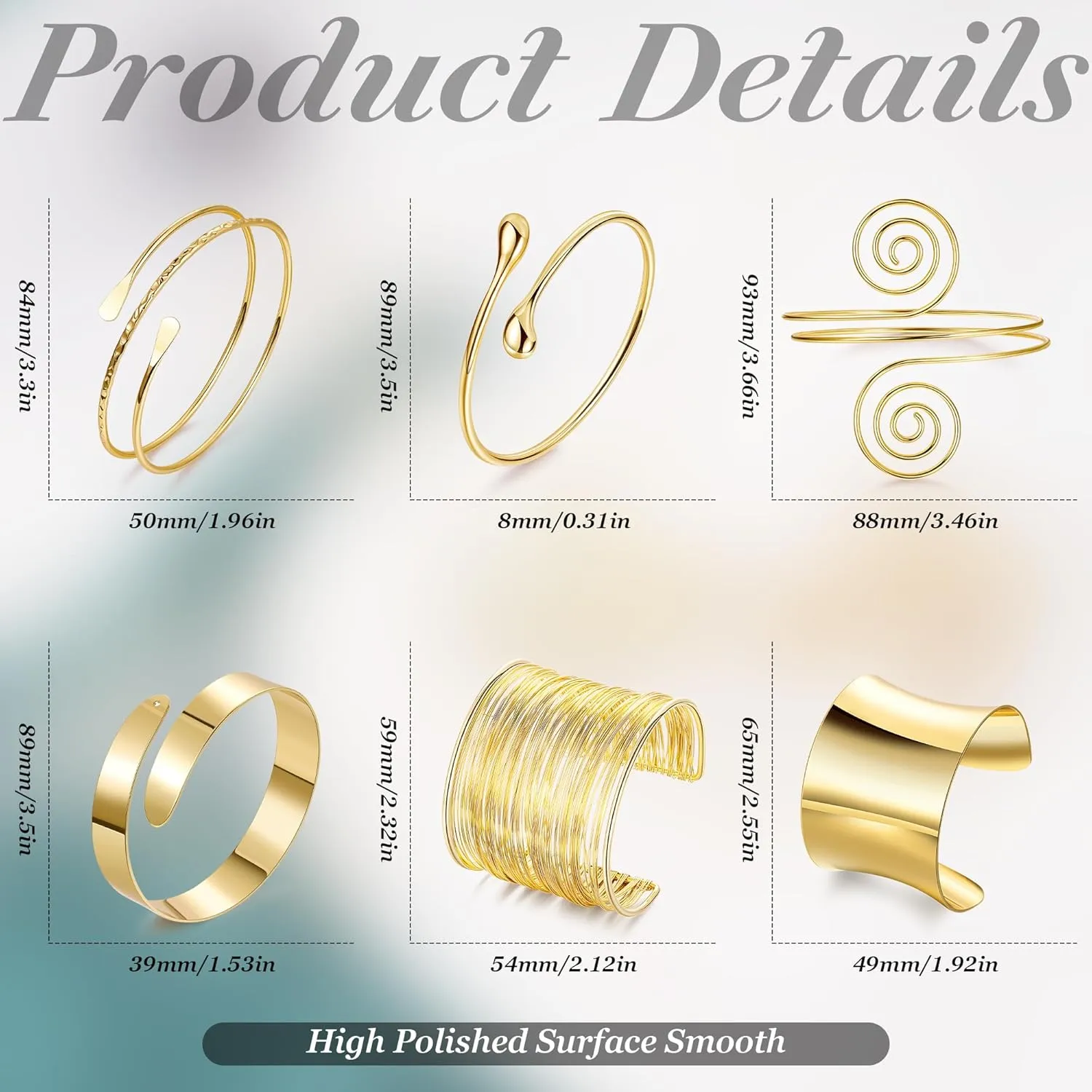 REVOLIA 6Pcs Arm Cuff Upper Arm Band Chunky Gold Cuff Bracelets for Women Adjustable Upper Arm Bracelet Minimalist Coil Bangle Open Wide Warp Bracelets Set