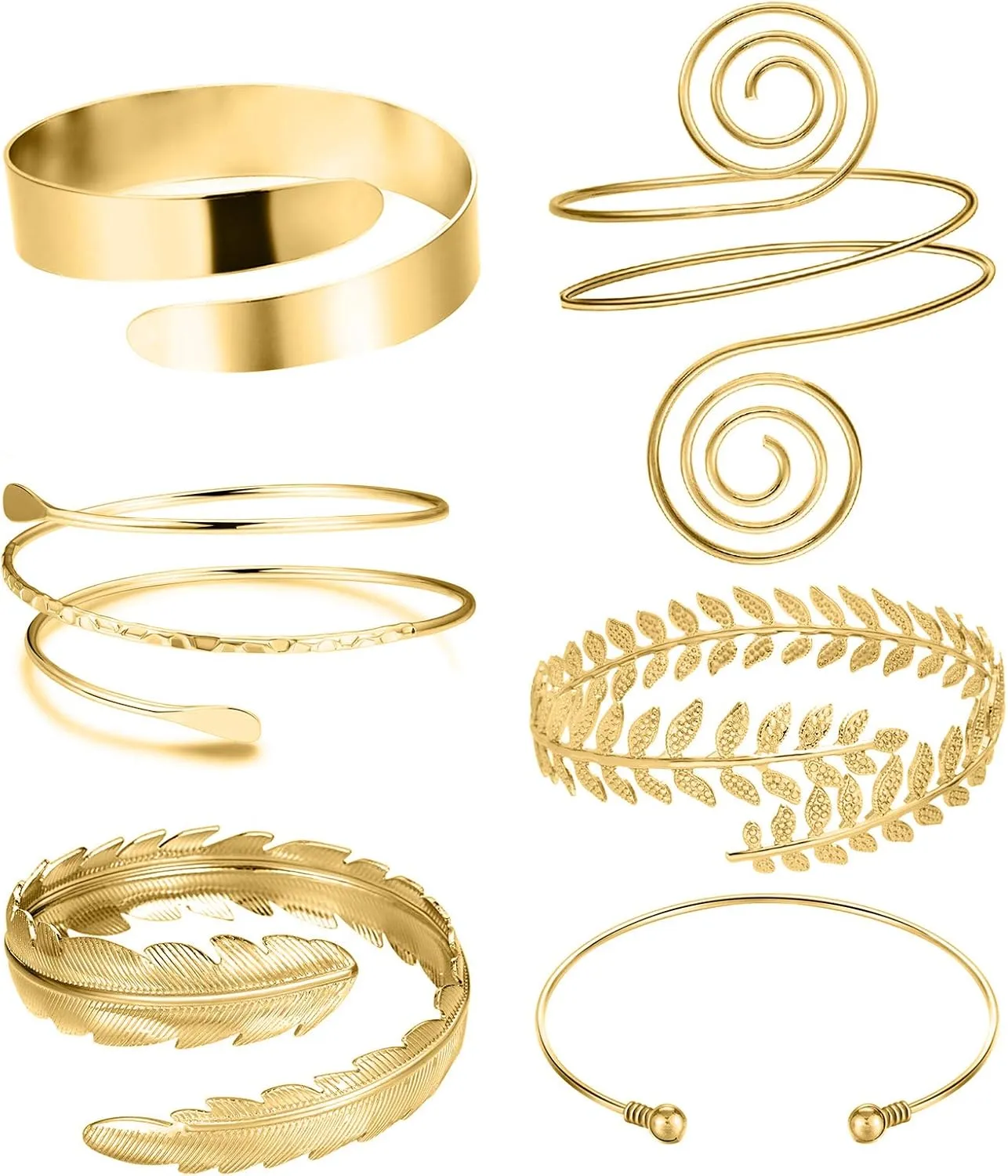 RIOSO 6 Pieces Arm Cuff Upper Arm Band Cuff Bracelet Bangle for Women Silver Gold Adjustable Armband Set