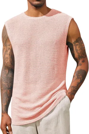 Runcati Mens Waffle Tank Tops Sleeveless T-Shirts Athletic Muscle Summer Beach Hippie Shirts