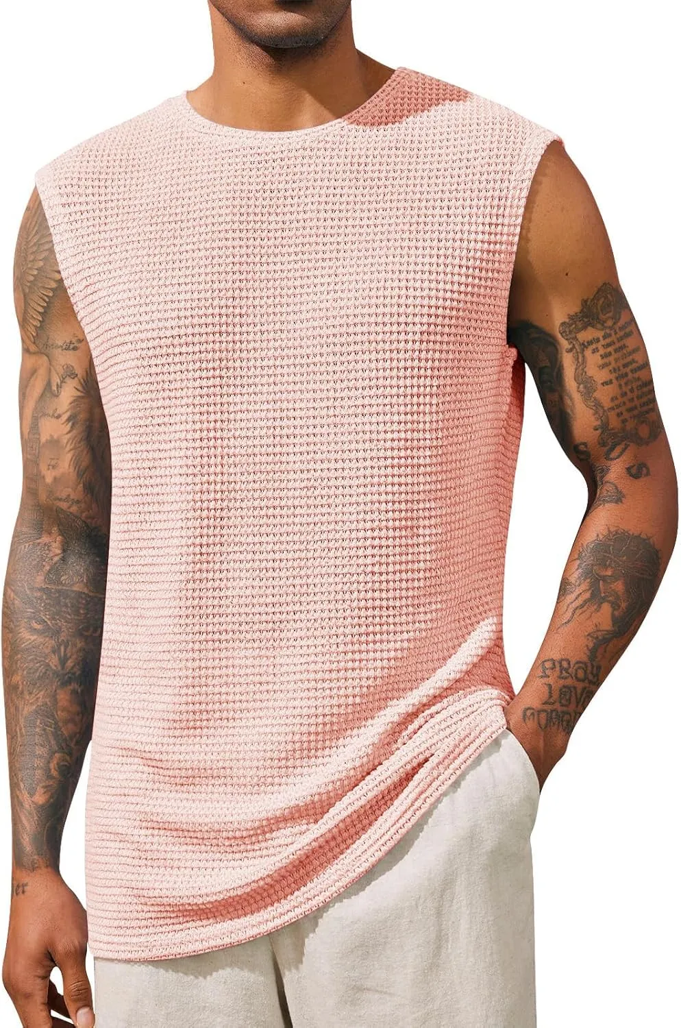 Runcati Mens Waffle Tank Tops Sleeveless T-Shirts Athletic Muscle Summer Beach Hippie Shirts