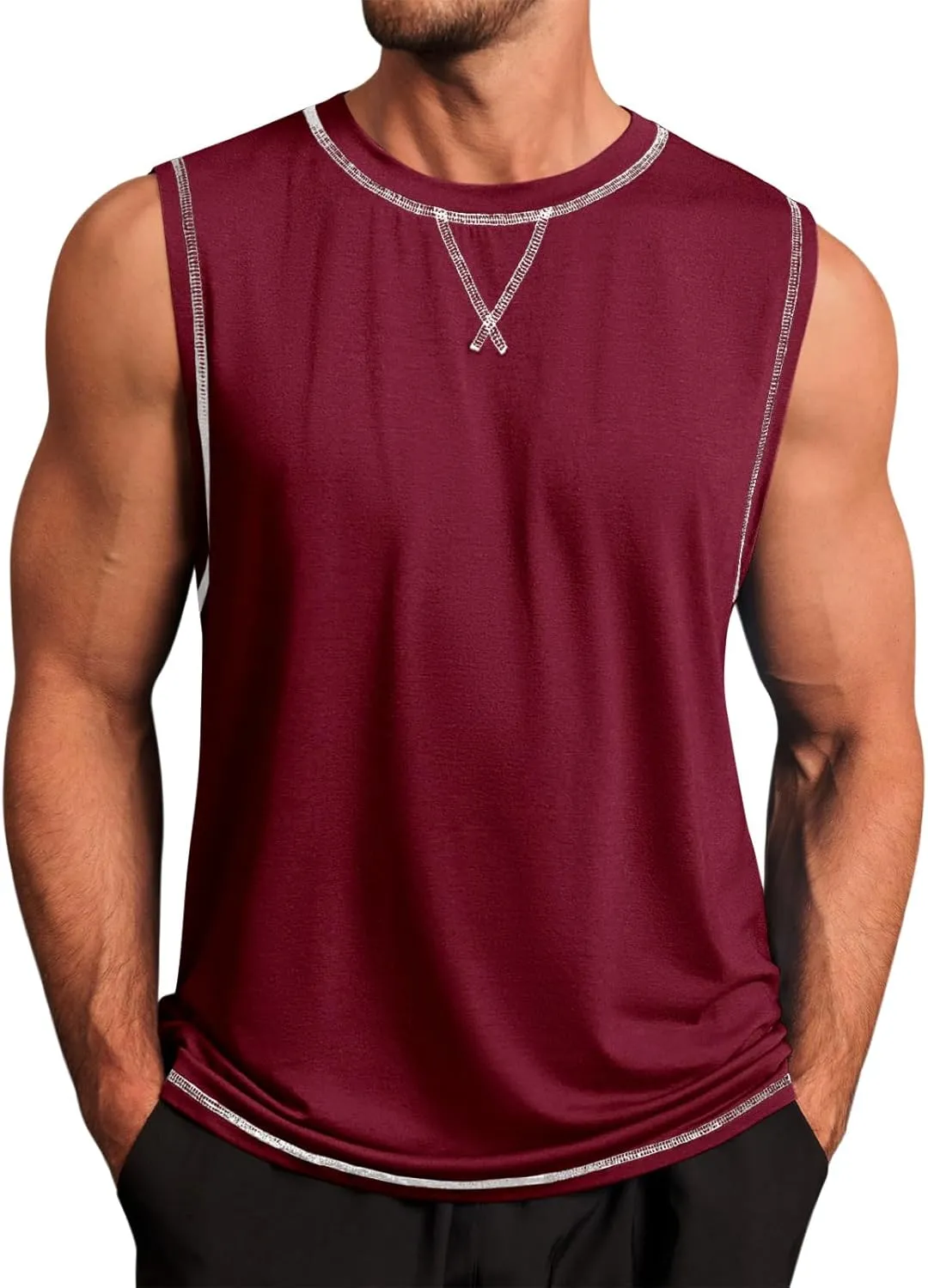 Runcati Mens Workout Tank Tops Sleeveless Casual Crewneck Beach T Shirt Muscle Athletic Gym Running Tee