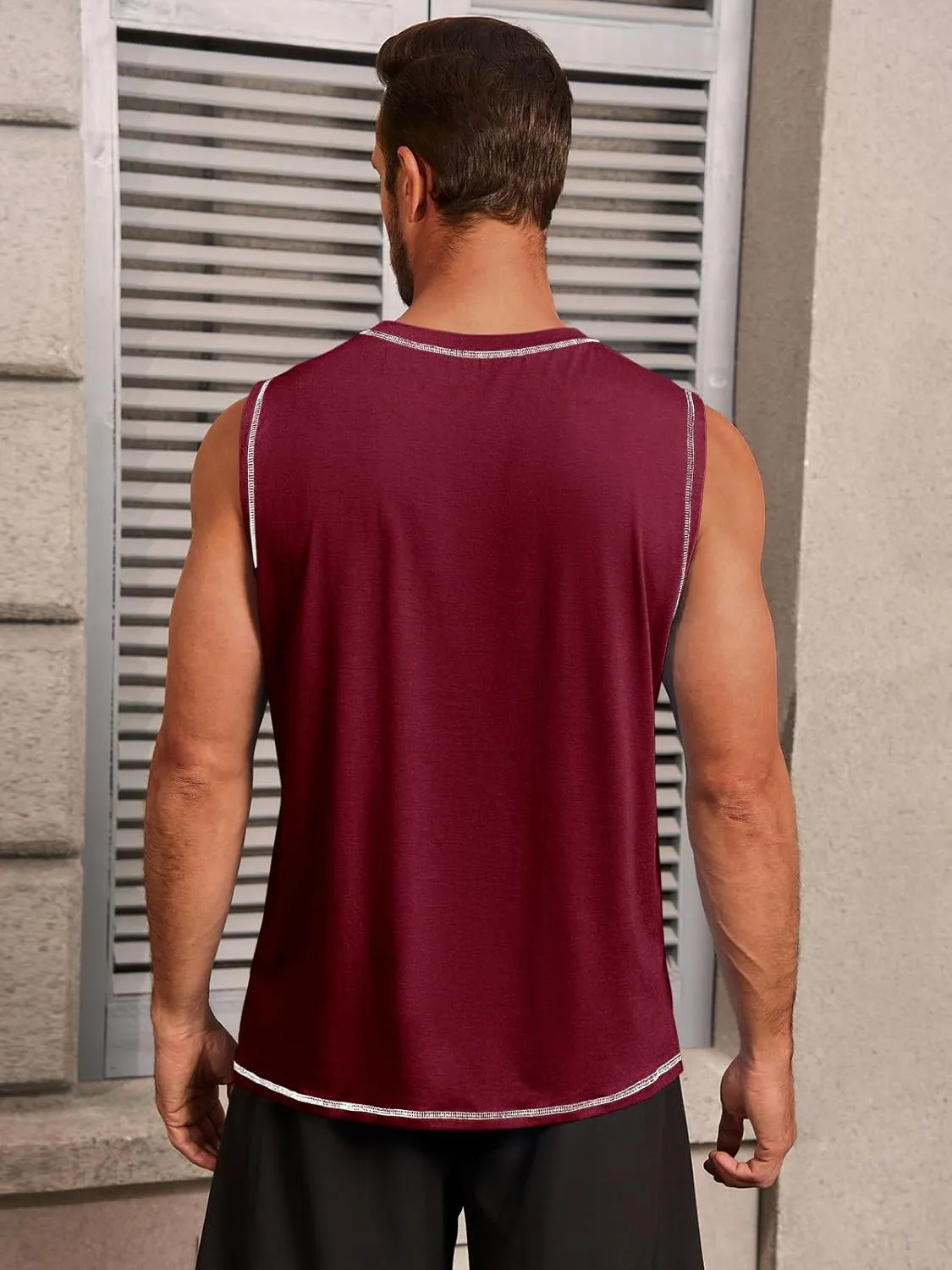 Runcati Mens Workout Tank Tops Sleeveless Casual Crewneck Beach T Shirt Muscle Athletic Gym Running Tee