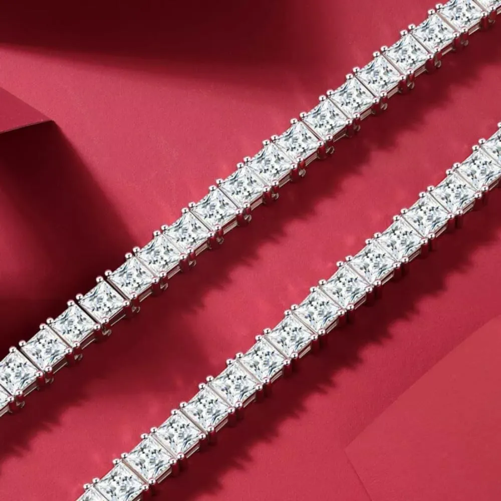 S925 Moissanite Tennis Necklace 3-7mm D-VVS Princess Cut Lab Created Diamond Tennis Necklaces, 18K White Gold Plated 925 Sterling Silver Simulated Diamond Tennis Necklaces for Men Women