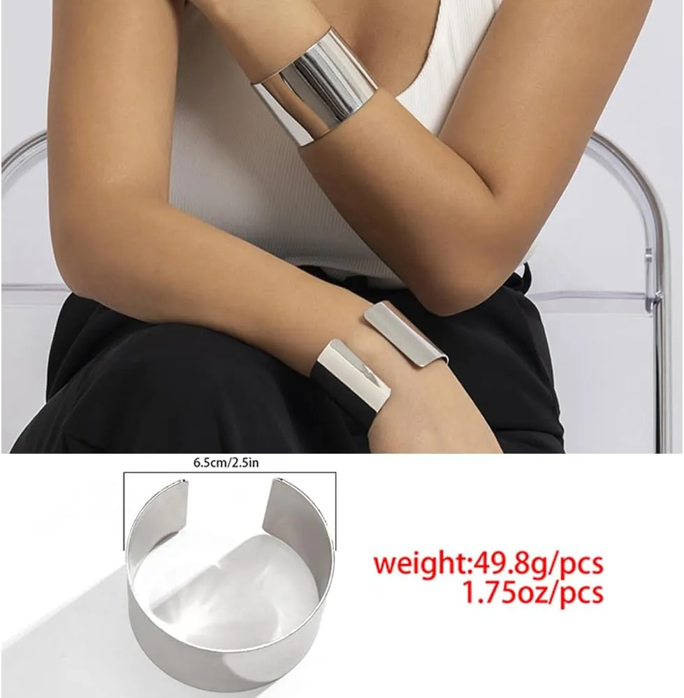 Salircon 3PCS Chunky Gold Cuff Bracelets for Women Gold Statement Bangle Bracelets Set Arm Cuff Upper Arm Punk Jewelry