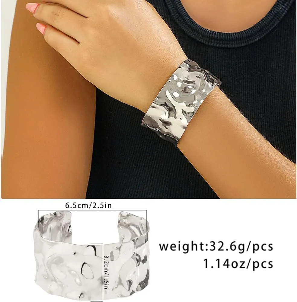 Salircon 3PCS Chunky Gold Cuff Bracelets for Women Gold Statement Bangle Bracelets Set Arm Cuff Upper Arm Punk Jewelry