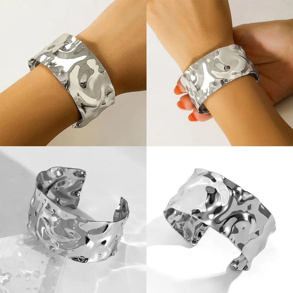 Salircon 3PCS Chunky Gold Cuff Bracelets for Women Gold Statement Bangle Bracelets Set Arm Cuff Upper Arm Punk Jewelry