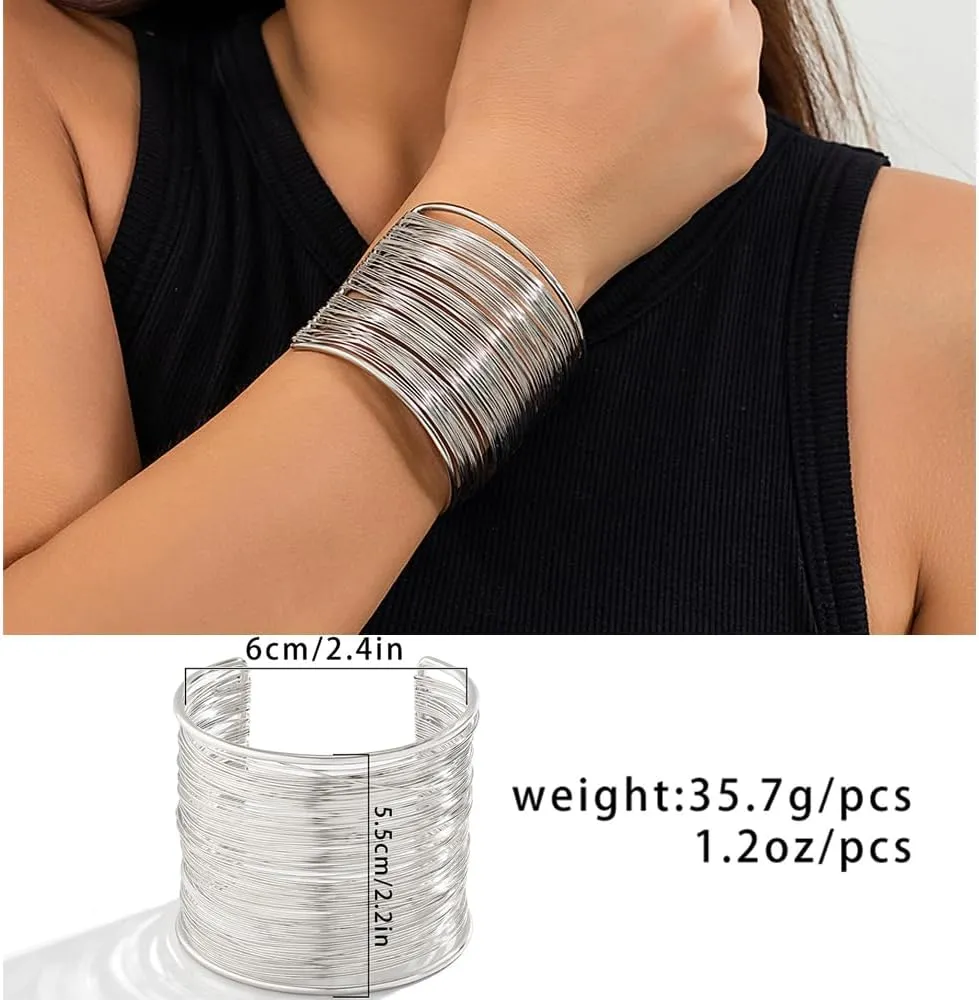 Salircon 3PCS Chunky Gold Cuff Bracelets for Women Gold Statement Bangle Bracelets Set Arm Cuff Upper Arm Punk Jewelry
