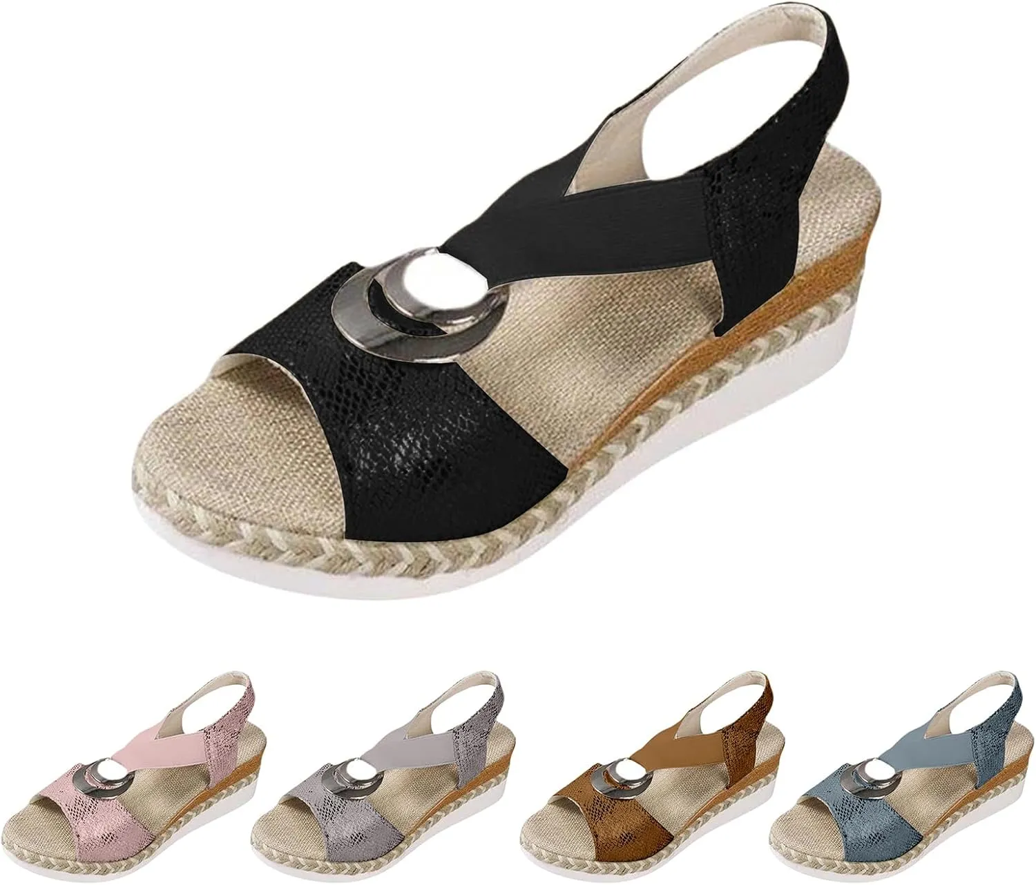Sandals for Women 2025 Dressy Wedge Open Toe Ankle Strap Sandals Platform Low Wedge Sandal Comfortable Breathable Shoes Classic Lightweight for Summer Faux Leather Casual Shoes