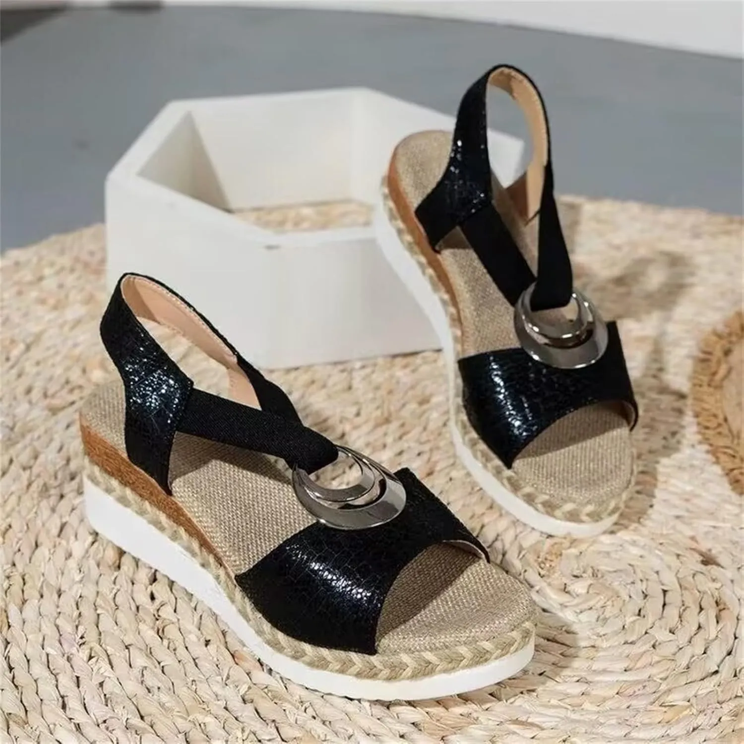 Sandals for Women 2025 Dressy Wedge Open Toe Ankle Strap Sandals Platform Low Wedge Sandal Comfortable Breathable Shoes Classic Lightweight for Summer Faux Leather Casual Shoes