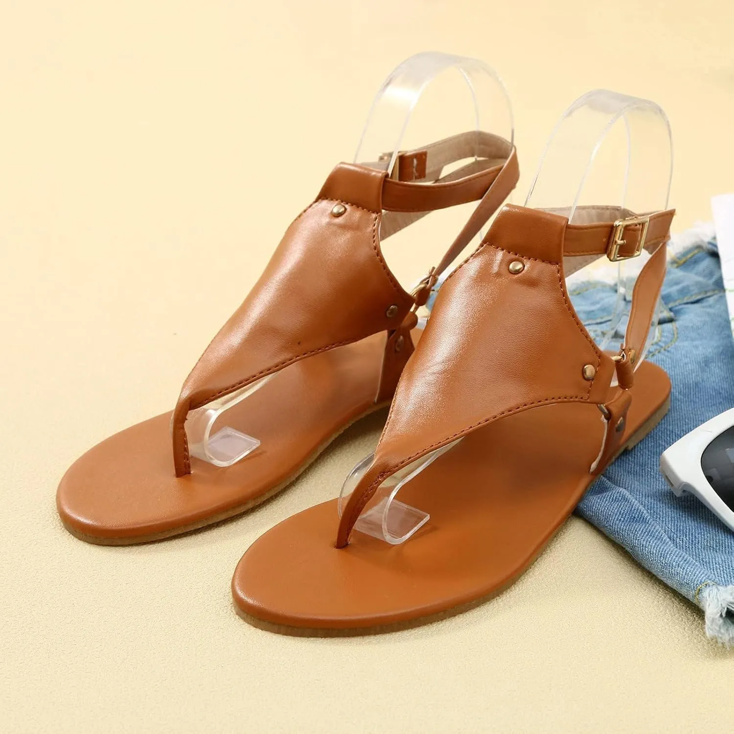 Sandals for Women Dressy Summer, Toe Ring Thong Sandals Lightweight, Hoop and Loop Flat Flip Flops, Summer Hollow Out Shoes, Comfortable Casual Flats 2025 Fashion Trends