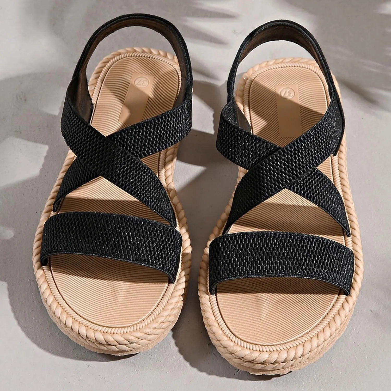 Sandals Women Summer Beach Flat Sandals Open Toe Elastic Ankle Strap Sandals Slip on Comfy Bohemia Shoes
